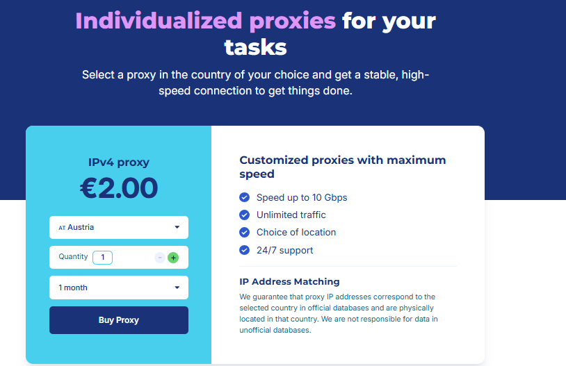 PQ.Hosting proxy pricing starting at €1.50/month