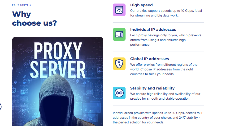 PQ.Hosting proxy speed test showing 10 Gbps performance